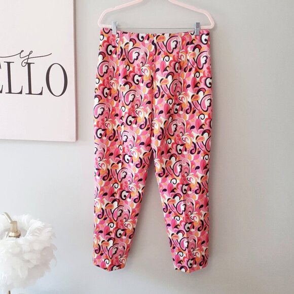 NWOT Zara pink paisley floral swirl retro skinny cropped high waist trousers, XL - Picture 9 of 10